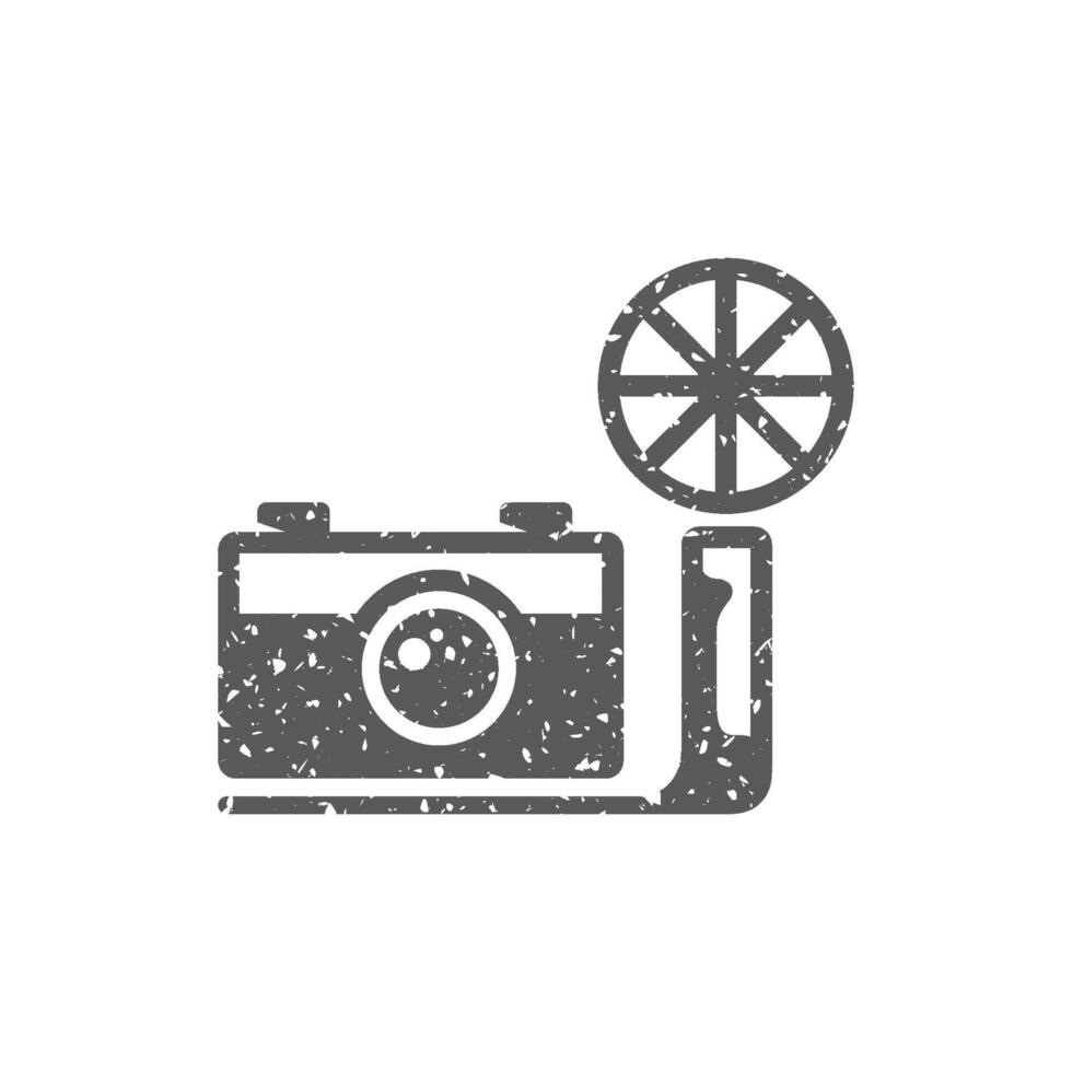 Clásico cámara icono en grunge textura vector ilustración