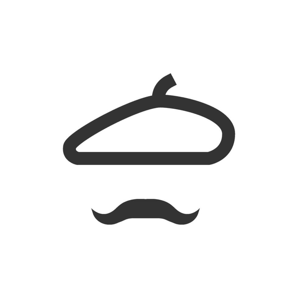 Painting artist beret and mustache icon in thick outline style. Black and white monochrome vector illustration.