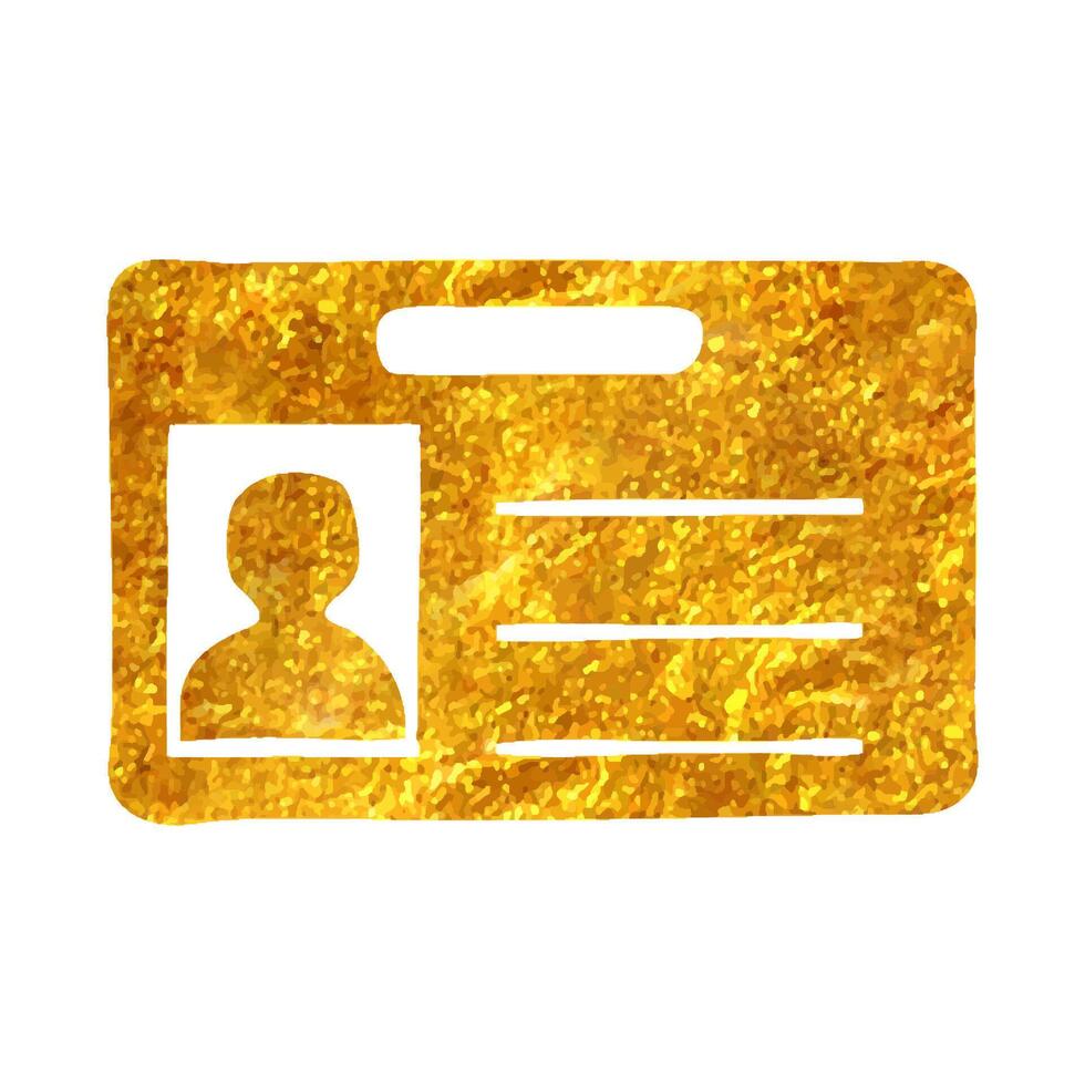 Hand drawn ID Card icon in gold foil texture vector illustration