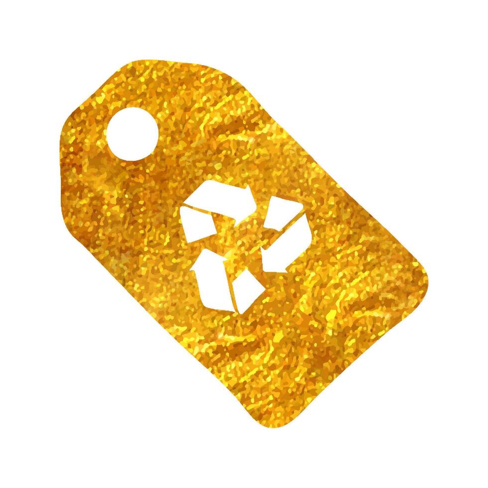 Hand drawn Recycle label icon in gold foil texture vector illustration