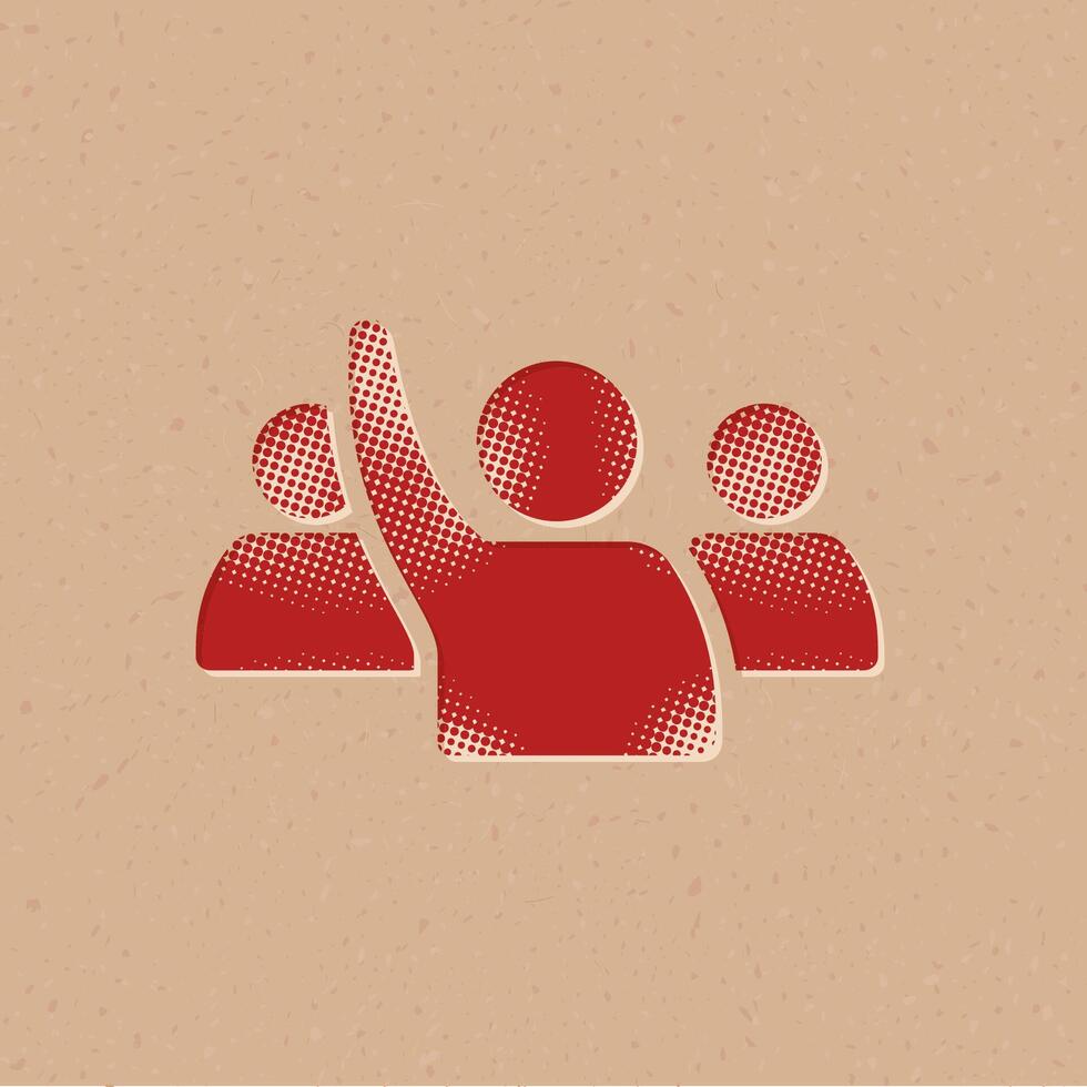 People raise hand halftone style icon with grunge background vector illustration