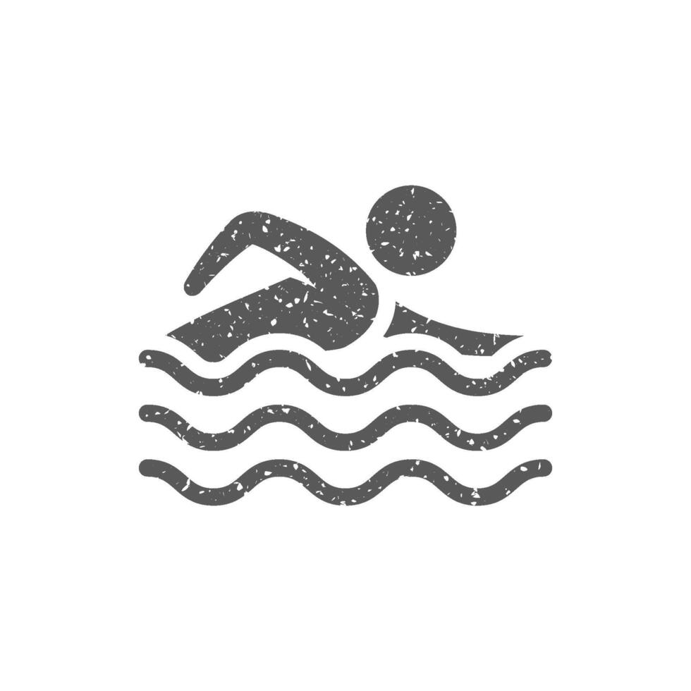 hombre nadando icono en grunge textura vector ilustración