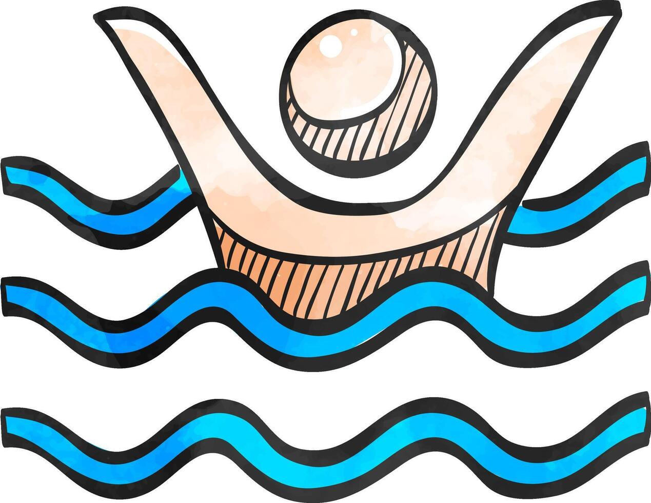 Drowned man icon in color drawing. People accident water sea beach lifeguard vector