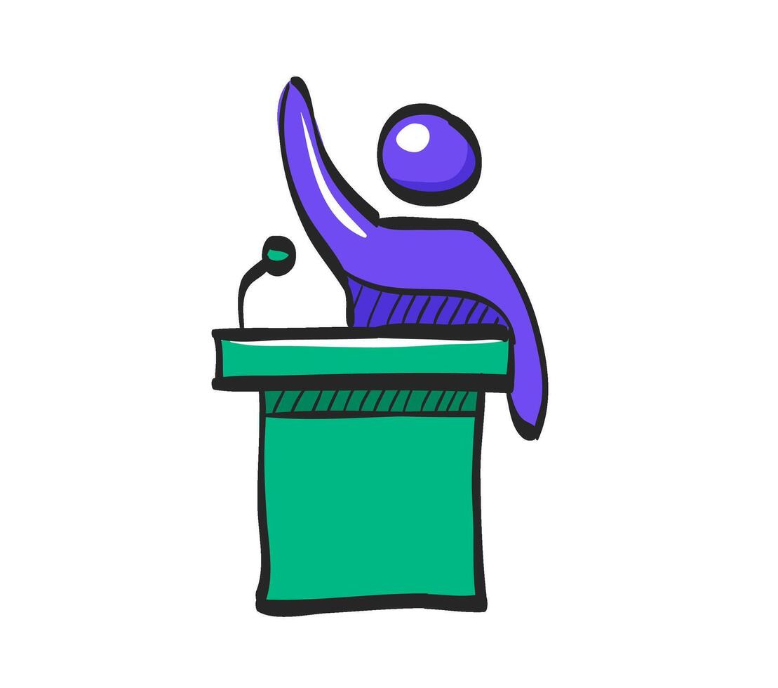 Auctioneer icon in hand drawn color vector illustration