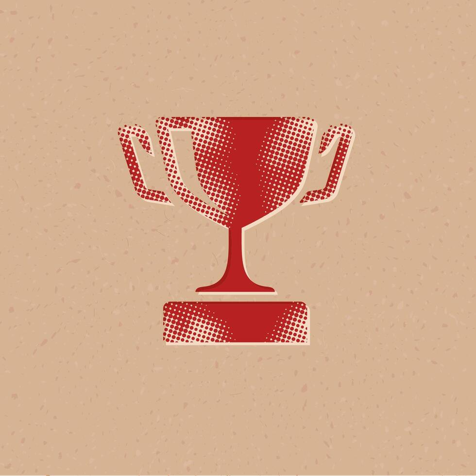 Trophy halftone style icon with grunge background vector illustration