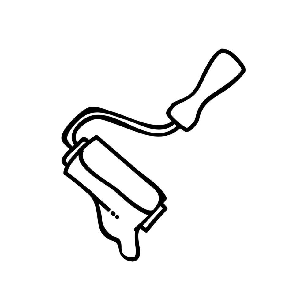 Paint roller with trail icon. Hand drawn vector illustration. Editable line stroke