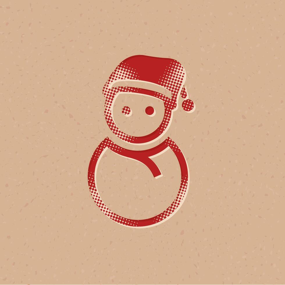 Snowman halftone style icon with grunge background vector illustration