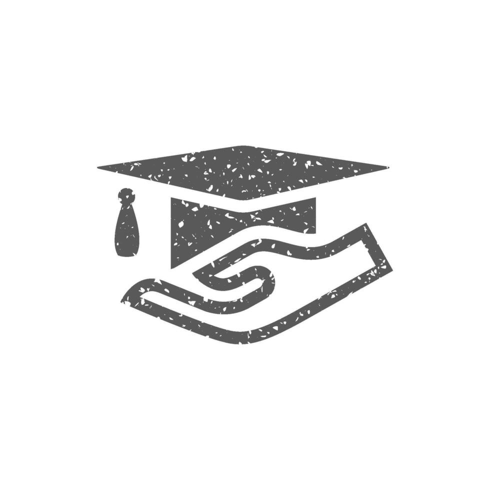 Hand holding diploma icon in grunge texture vector illustration