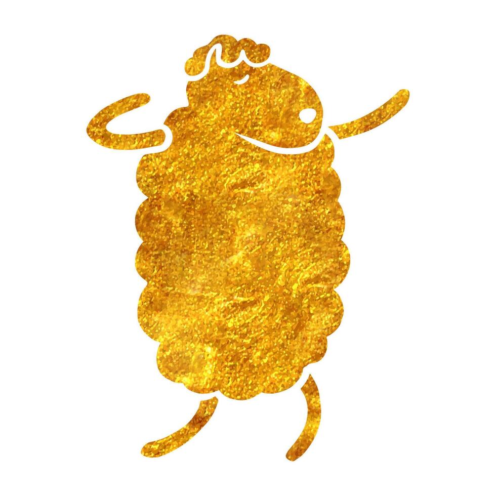 Hand drawn gold foil texture dancing sheep hand hand drawn. Vector illustration.