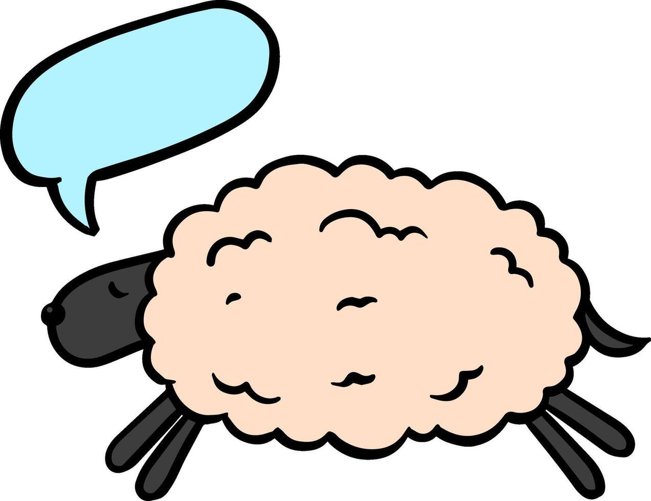 Hand drawn sheep with speech bubble color vector illustration