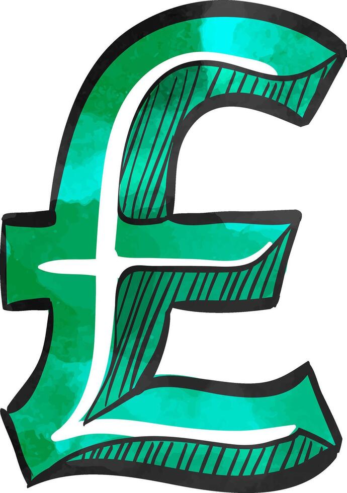 Pound sterling symbol icon in watercolor style. vector