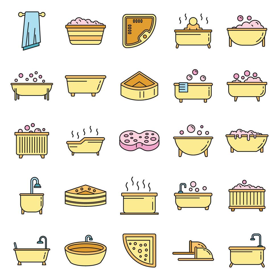 Modern jacuzzi icons set vector color line
