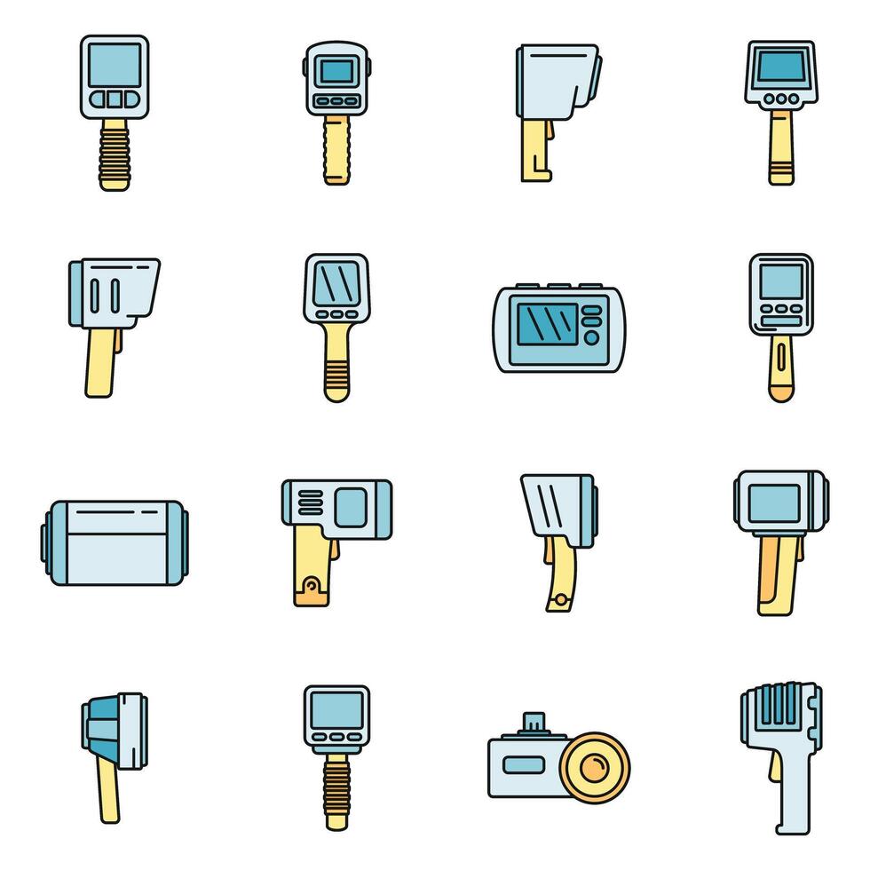 Thermal imager device icons set vector color line