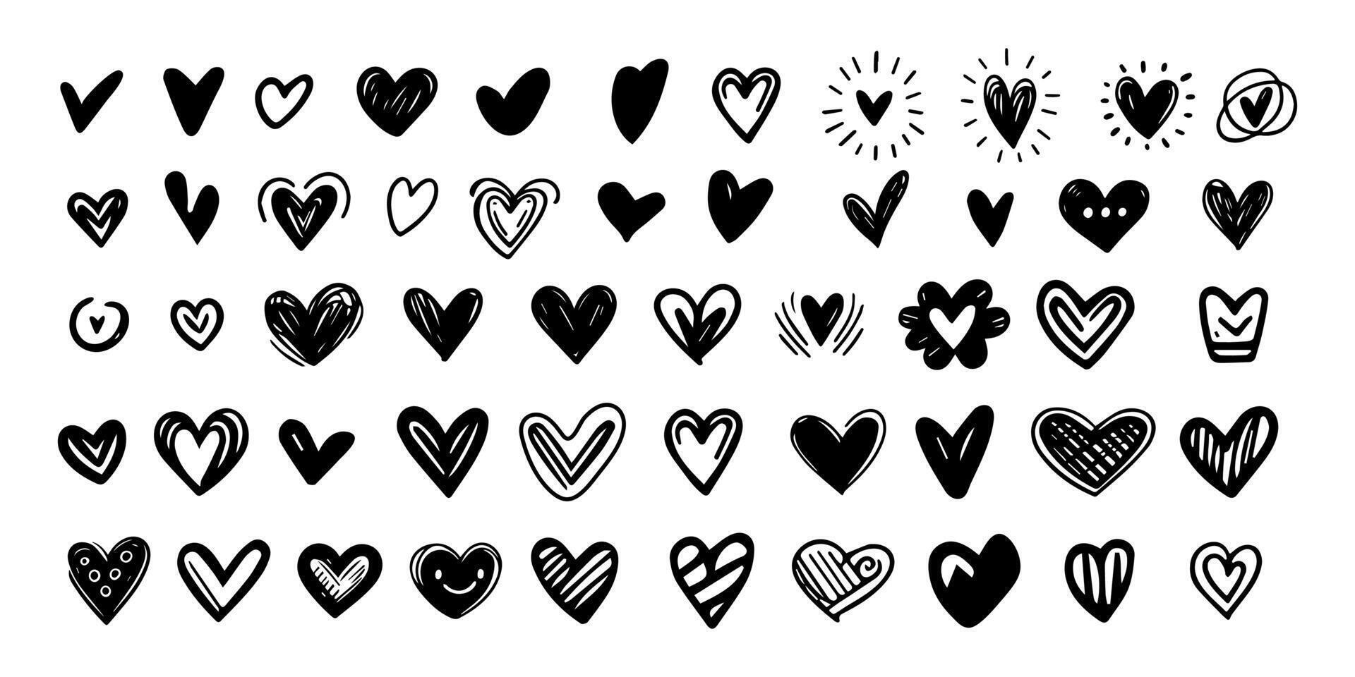 Set of abstract hand drawn scribble doodles hearts vector
