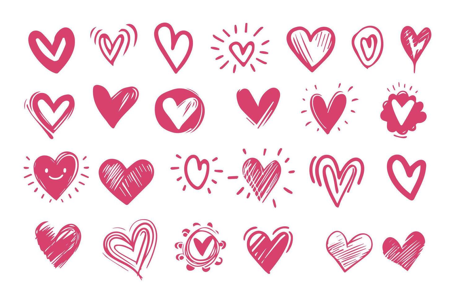 Set of hand drawn scribble doodles pink hearts vector