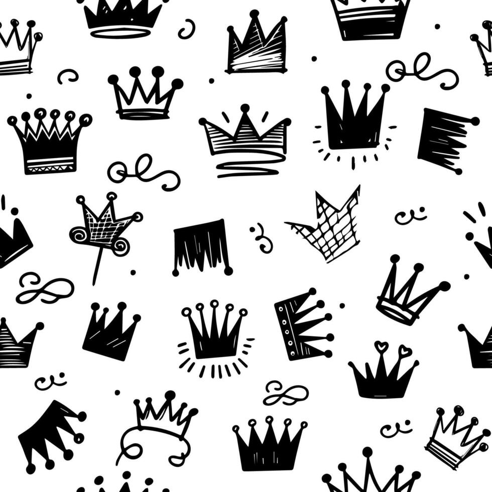 Seamless pattern abstract hand drawn scribble doodles crown vector