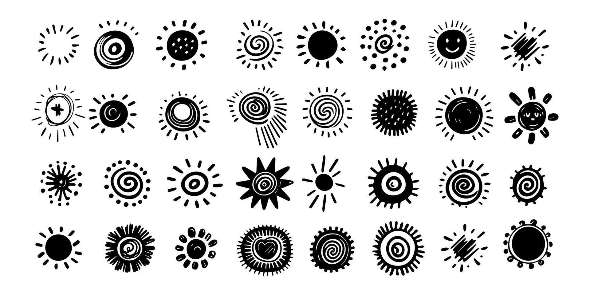 Set of abstract hand drawn scribble doodles sun vector