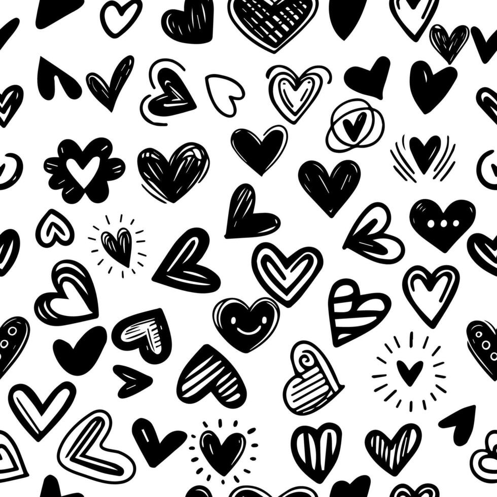 Seamless pattern abstract hand drawn scribble doodles hearts vector