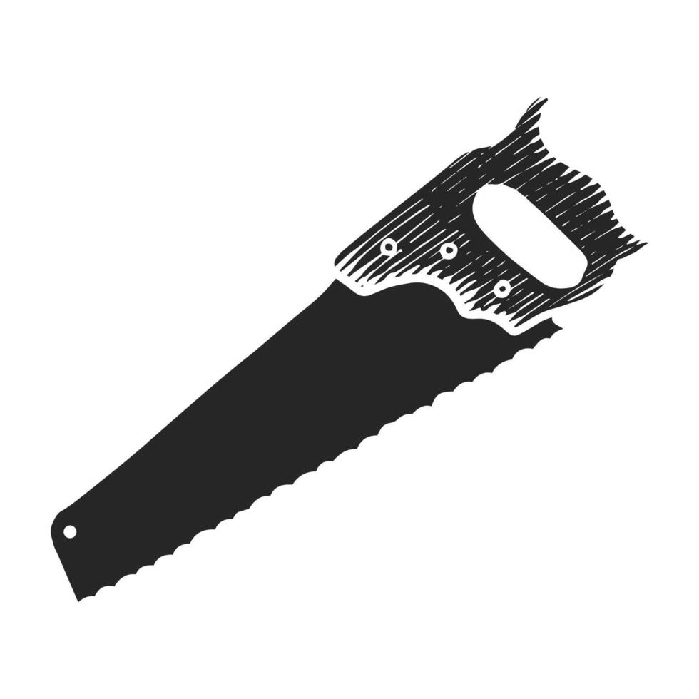 Hand drawn hand saw icon woodworking tool vector illustration