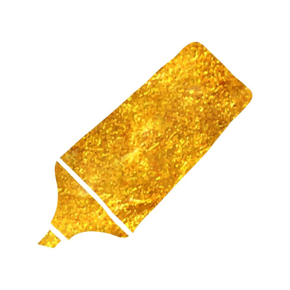 Hand drawn High light pen icon in gold foil texture vector illustration