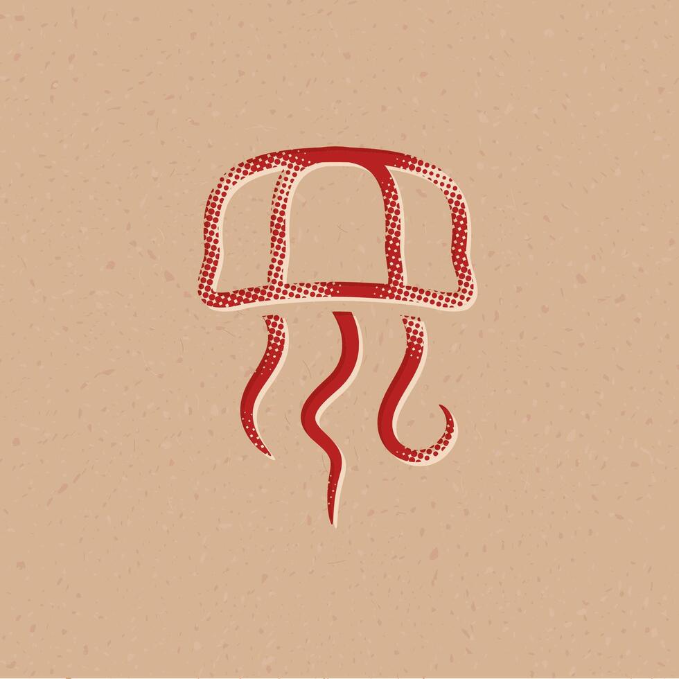 Jellyfish halftone style icon with grunge background vector illustration