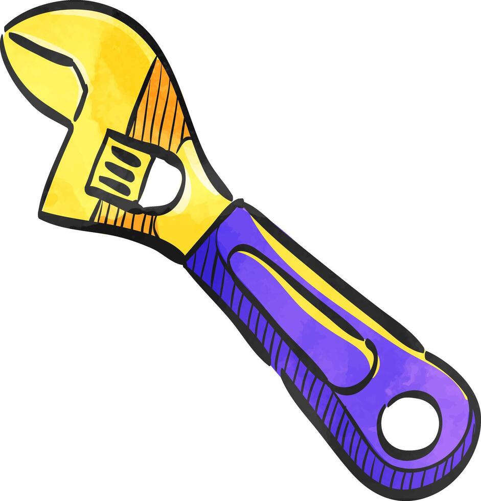 Adustable wrench icon in color drawing. vector