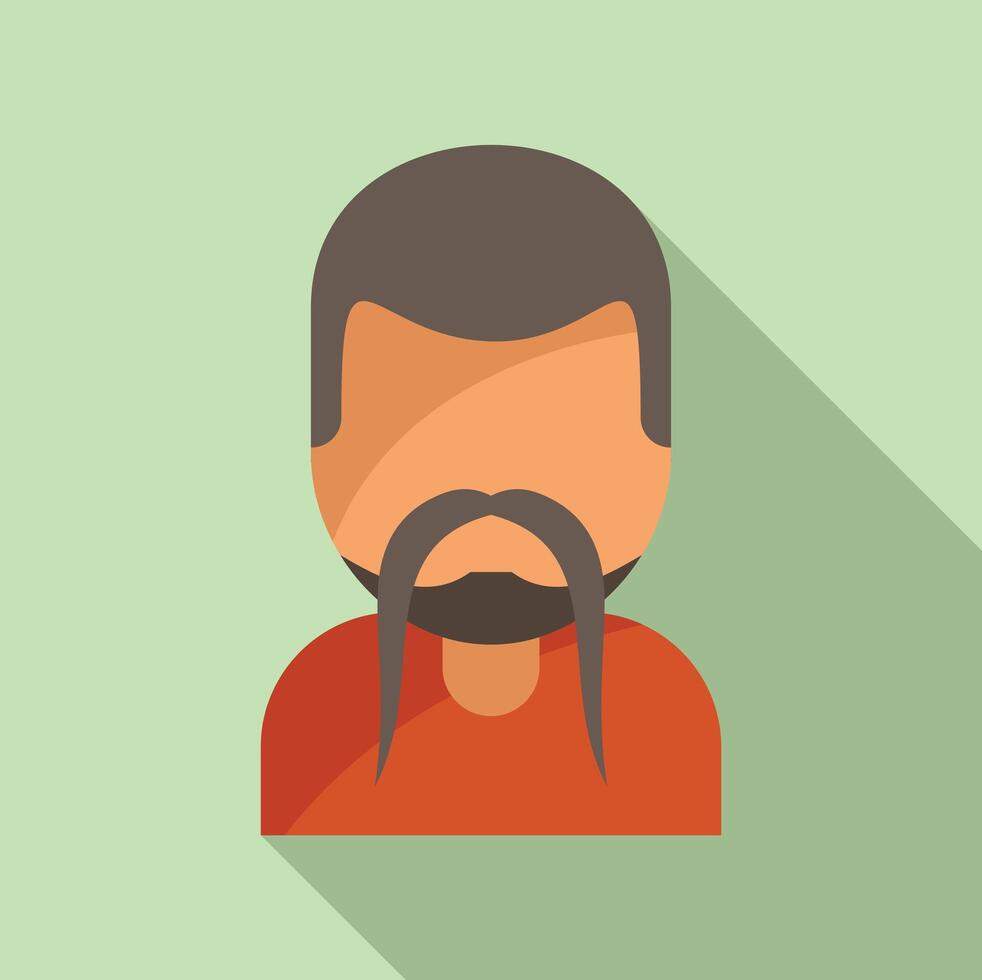 Long mustache beard icon flat vector. Man style vector