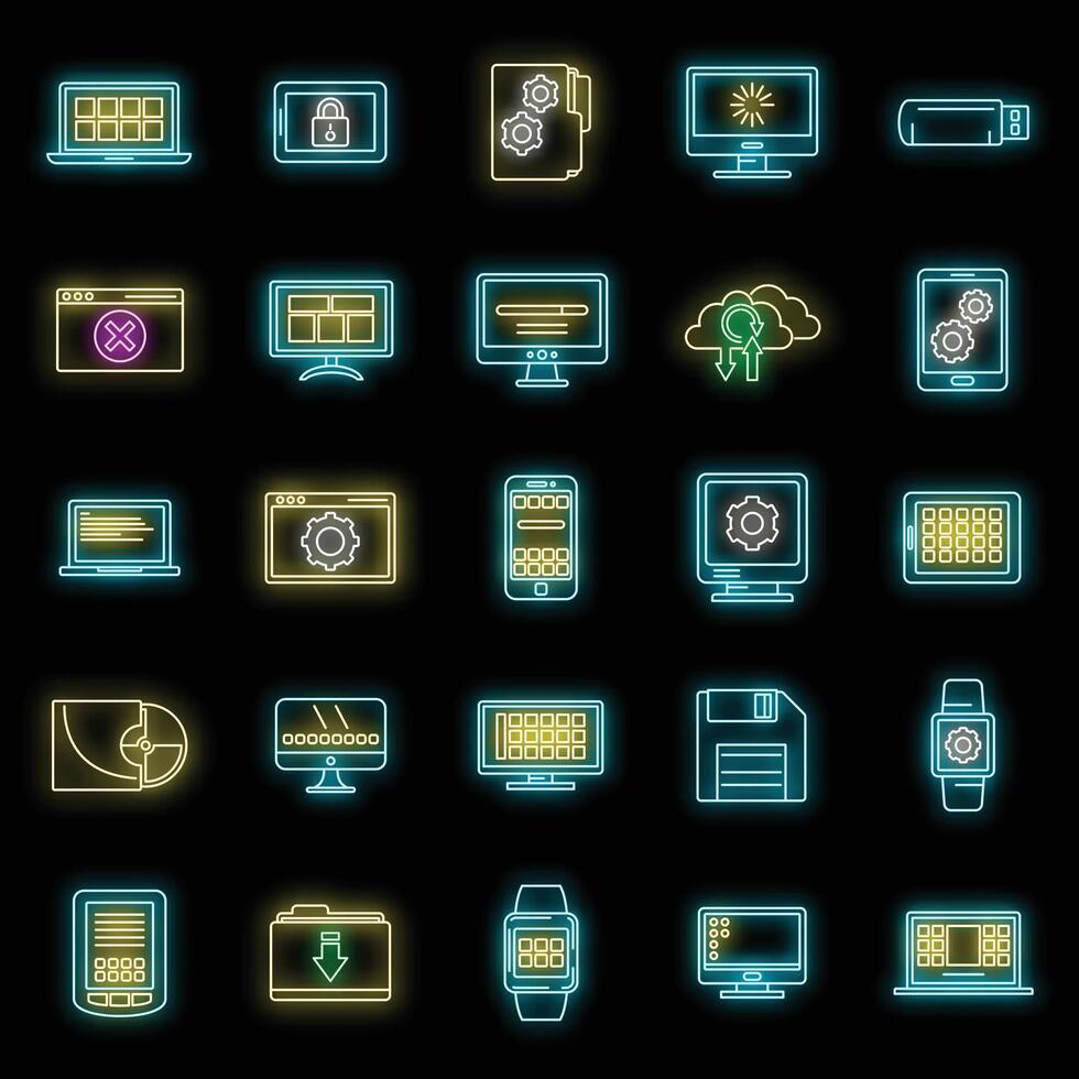 software operando sistema íconos conjunto vector neón