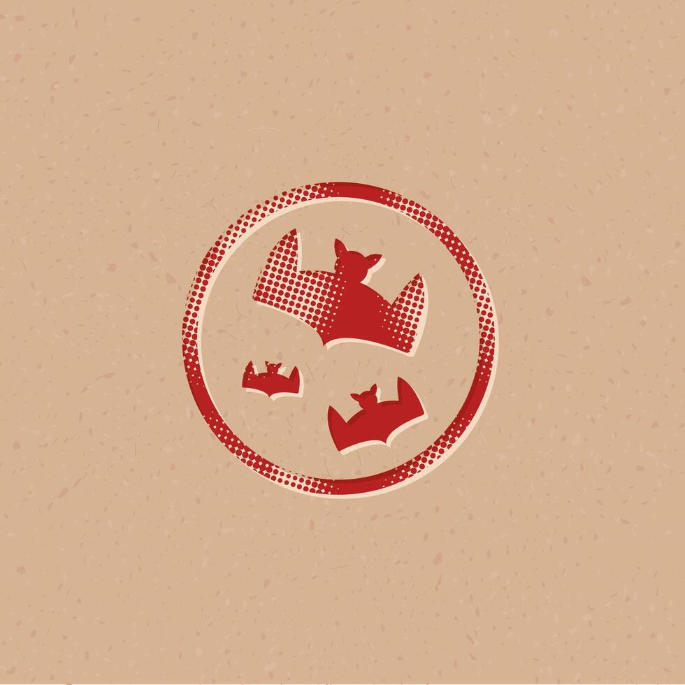 Bats and moon halftone style icon with grunge background vector illustration