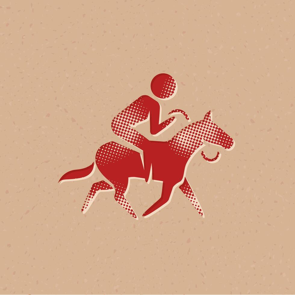 Horse riding halftone style icon with grunge background vector illustration