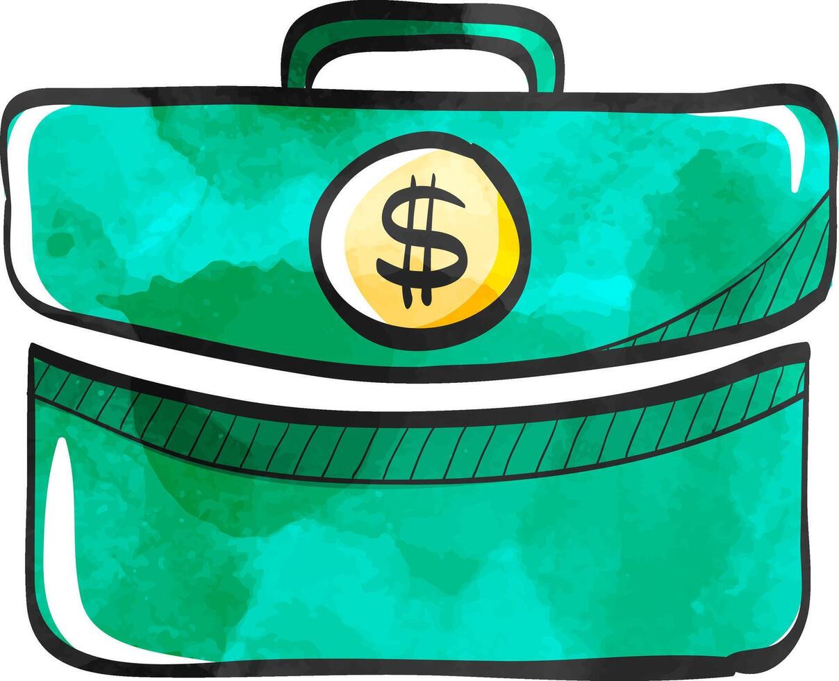 Briefcase icon in color drawing. Office business equipment travel journey meeting vector