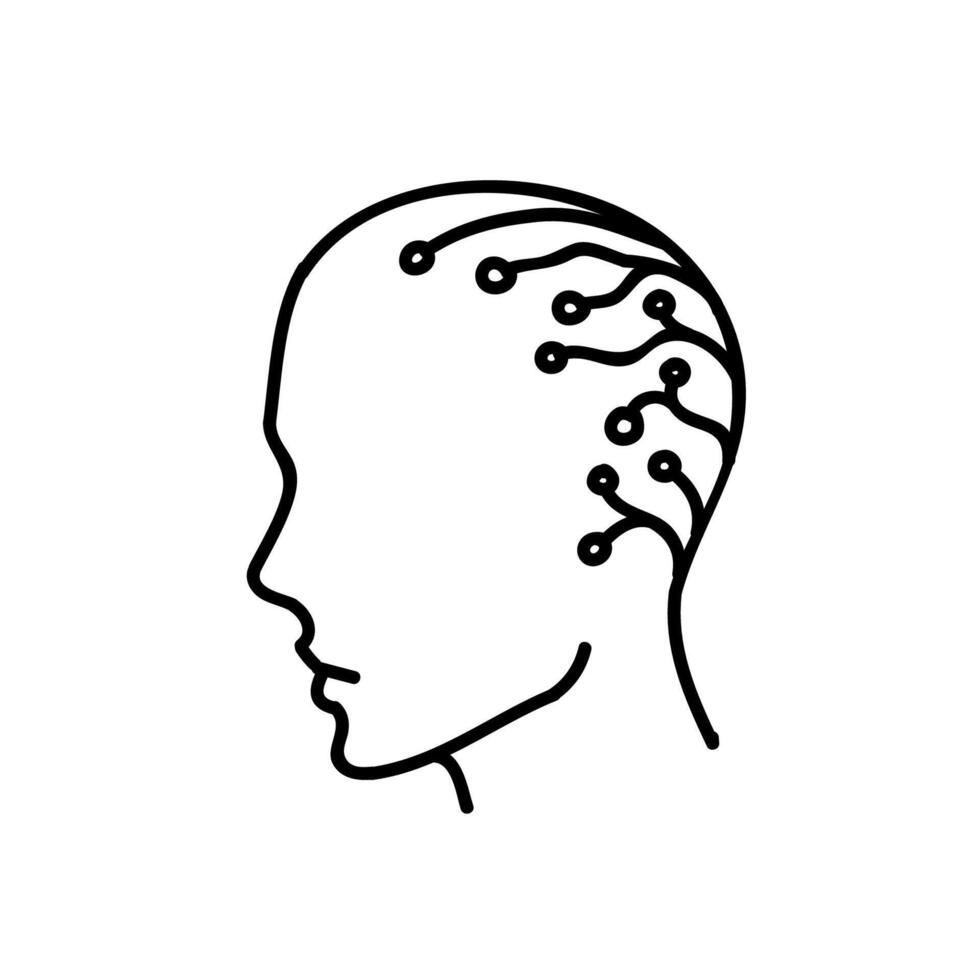 Artificial intelligence human head icon. Hand drawn vector illustration. Editable line stroke.