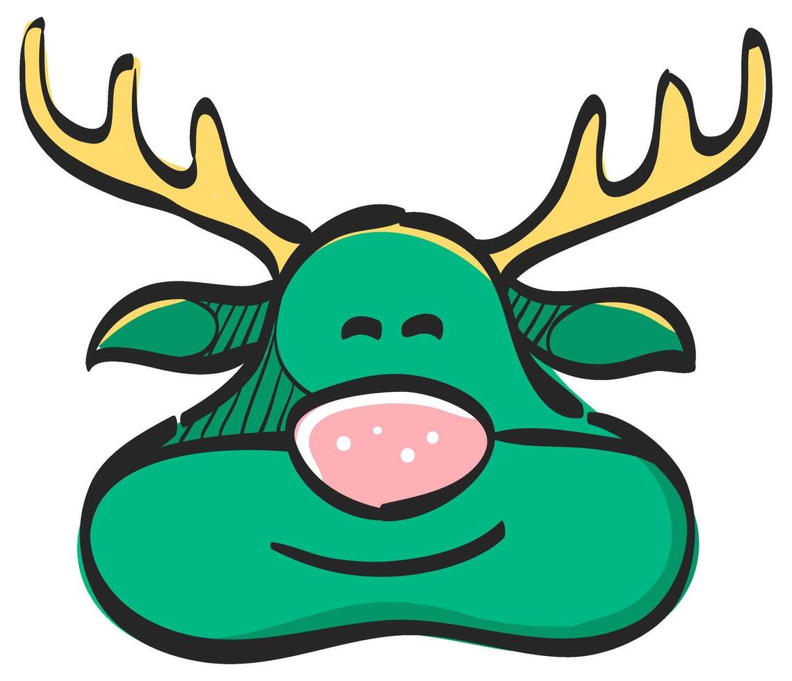 Rudolph the moose icon in hand drawn color vector illustration