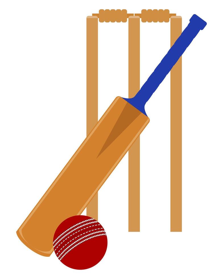 Bate y pelota de cricket para una ilustración de vector de stock de juegos deportivos aislado sobre fondo blanco
