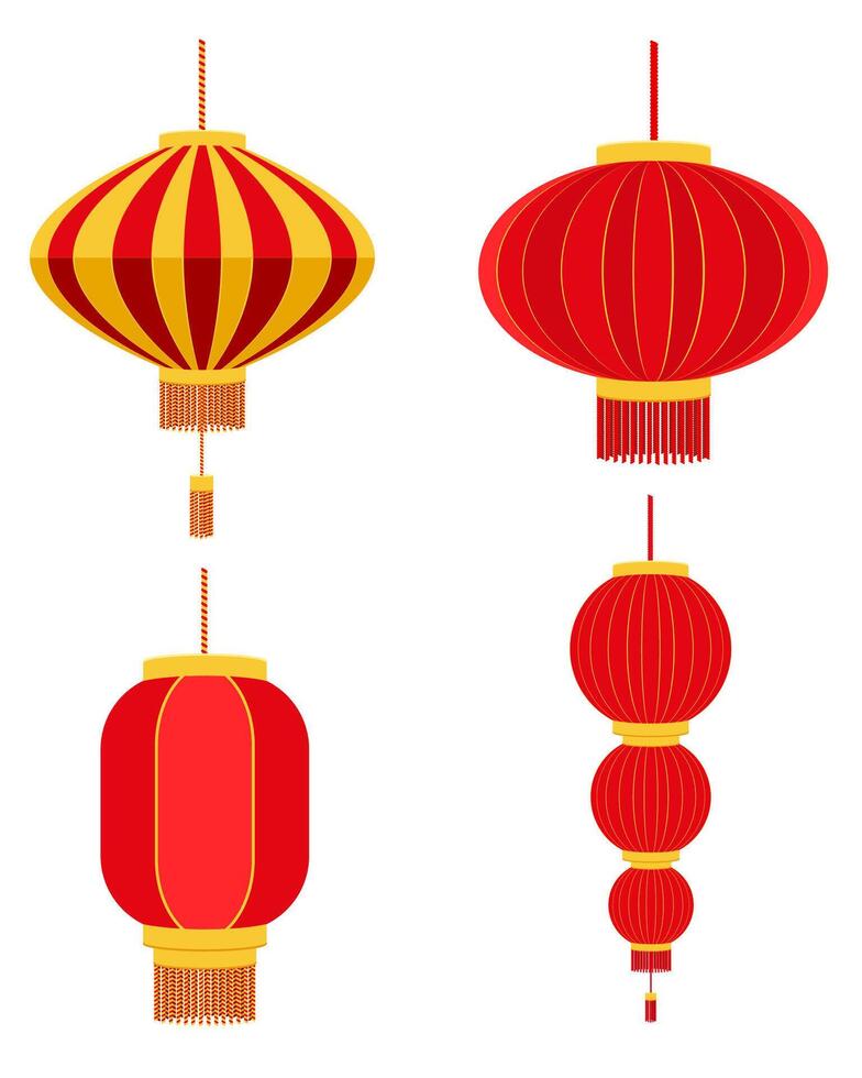 Linternas chinas rojas para decoración de vacaciones y festivales para diseño ilustración vectorial de stock aislado sobre fondo blanco vector