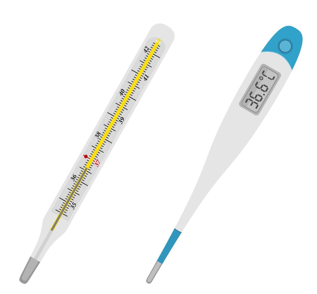 electrónico y mercurio médico termómetro valores vector ilustración aislado en blanco antecedentes