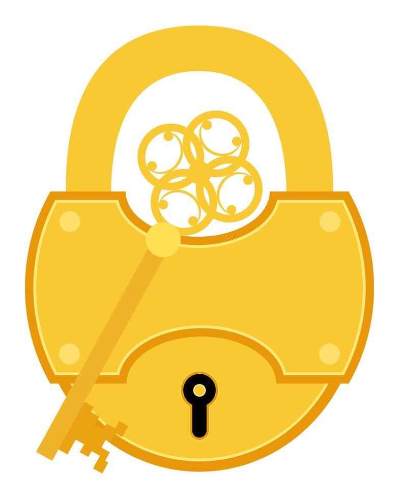 golden vintage lock and key stock vector illustration isolated on white background