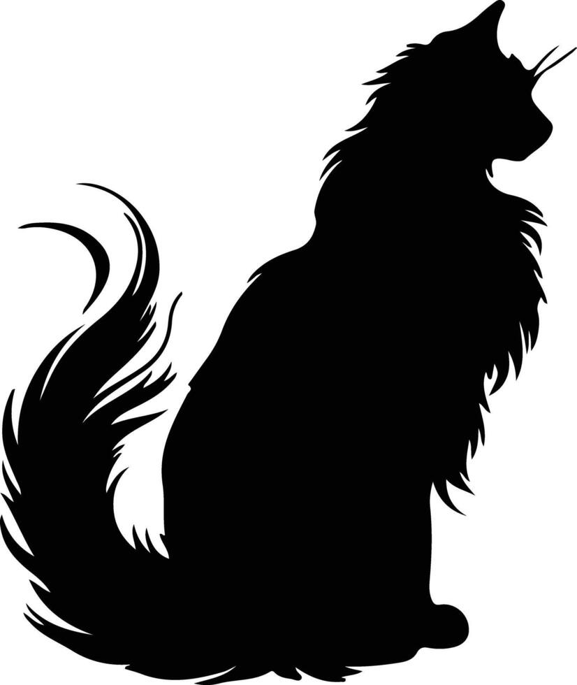 oriental pelo largo gato negro silueta vector