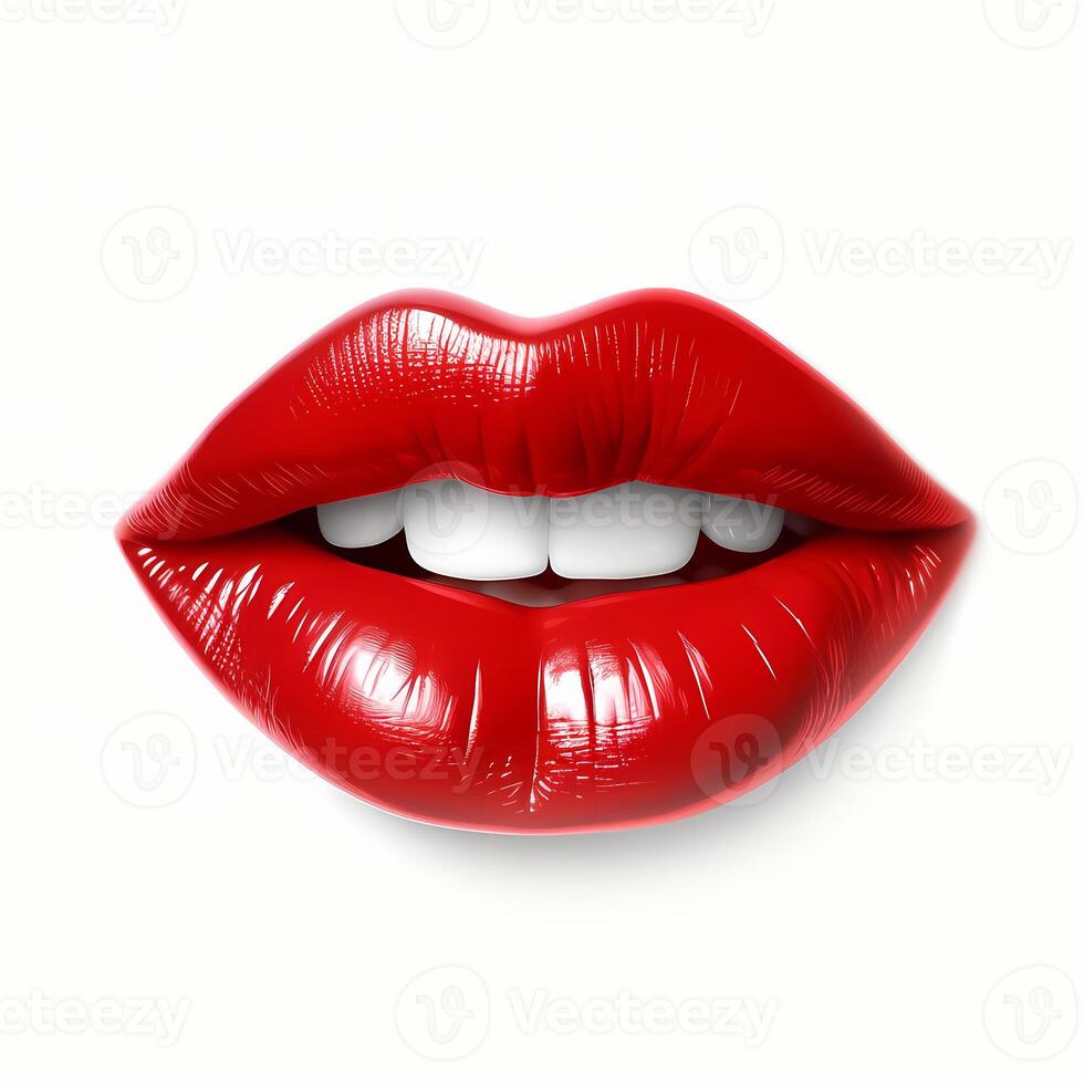 AI generated Red sensual lips isolated on white background. High quality photo