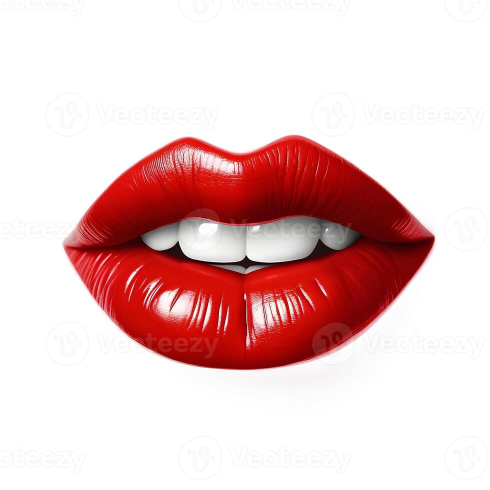 AI generated Red beautiful seductive lips isolated on white background. High quality photo