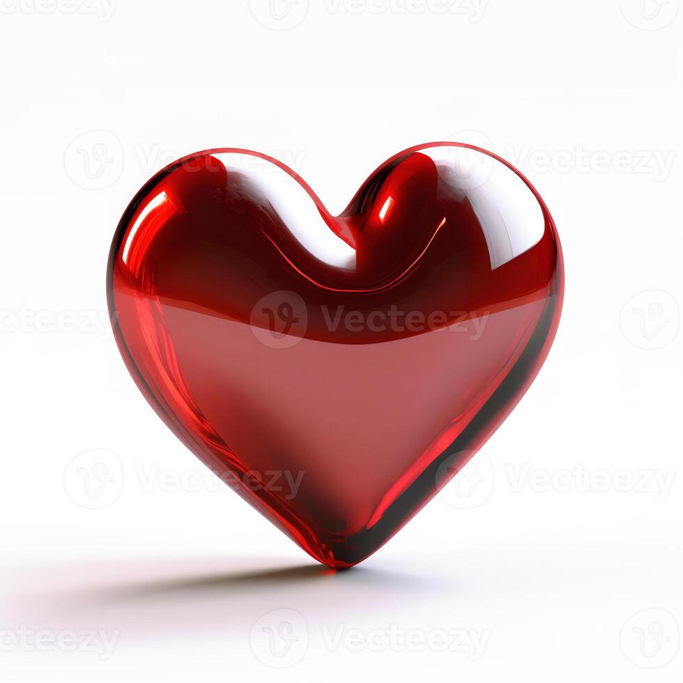 AI generated 3d glass red heart on white background. Happy Valentine's day photo