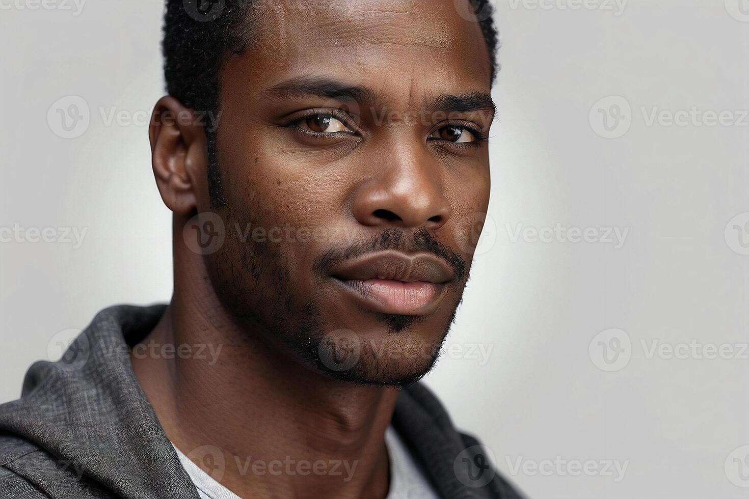 AI generated Studio portrait of a handsome young black man looking at the camera against a plain background. photo