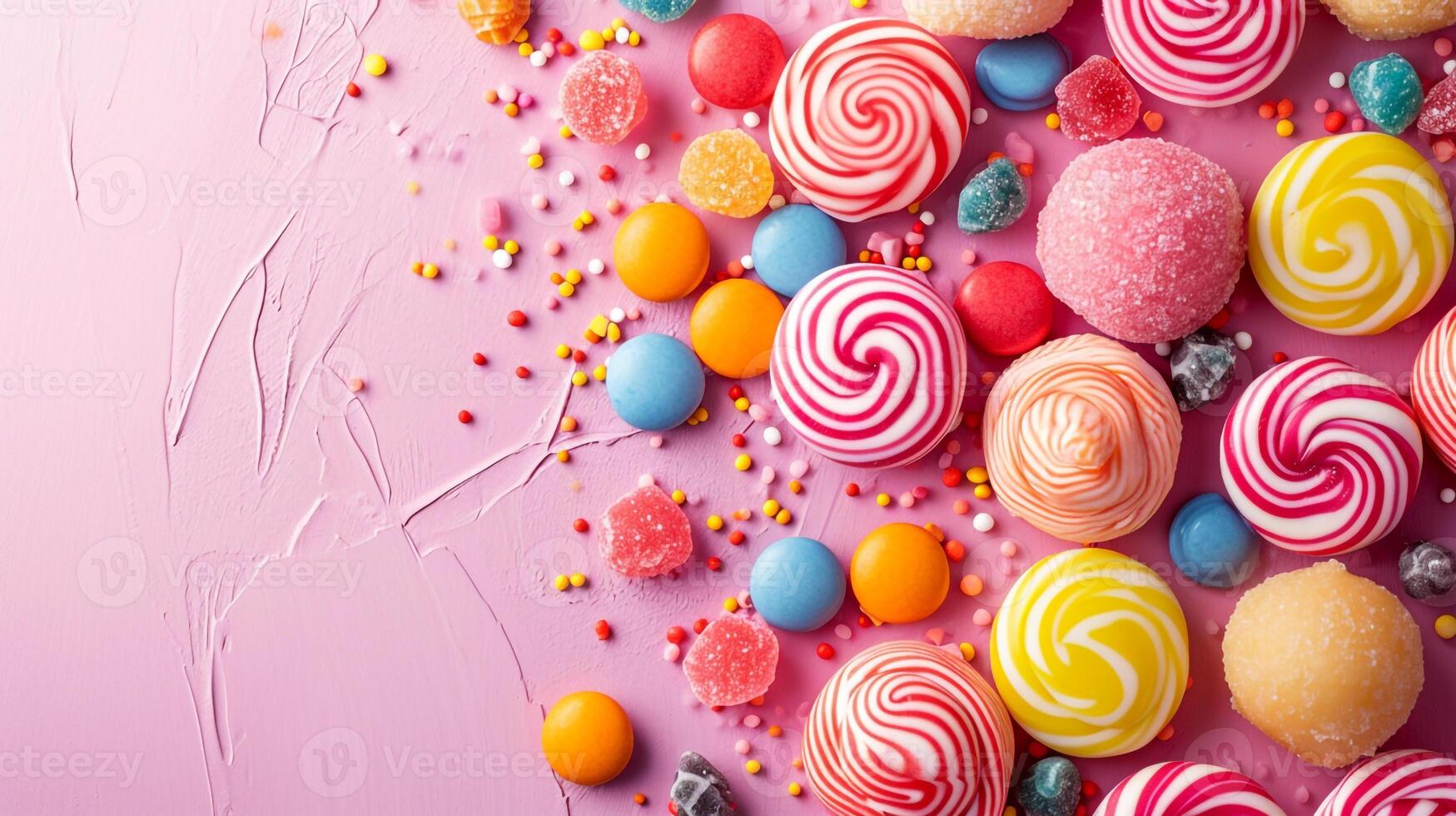 AI generated Minimalistic sweet and candy background concept with empty space. photo