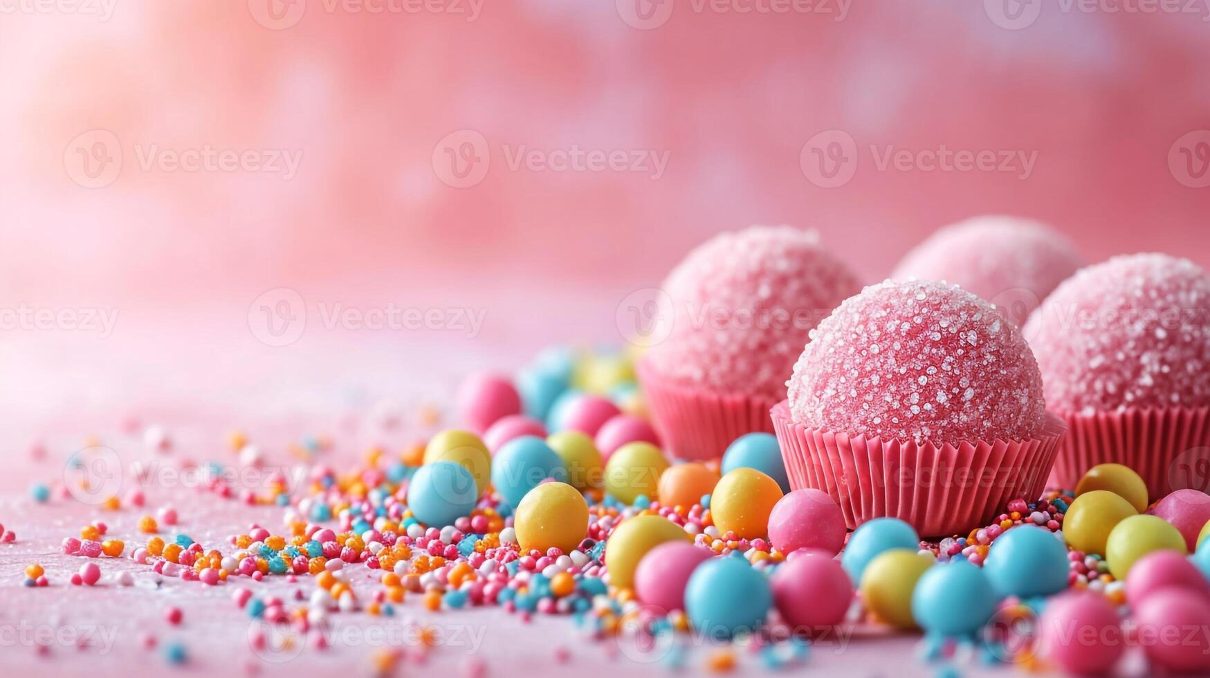AI generated Minimalistic sweet and candy background concept with empty space. photo