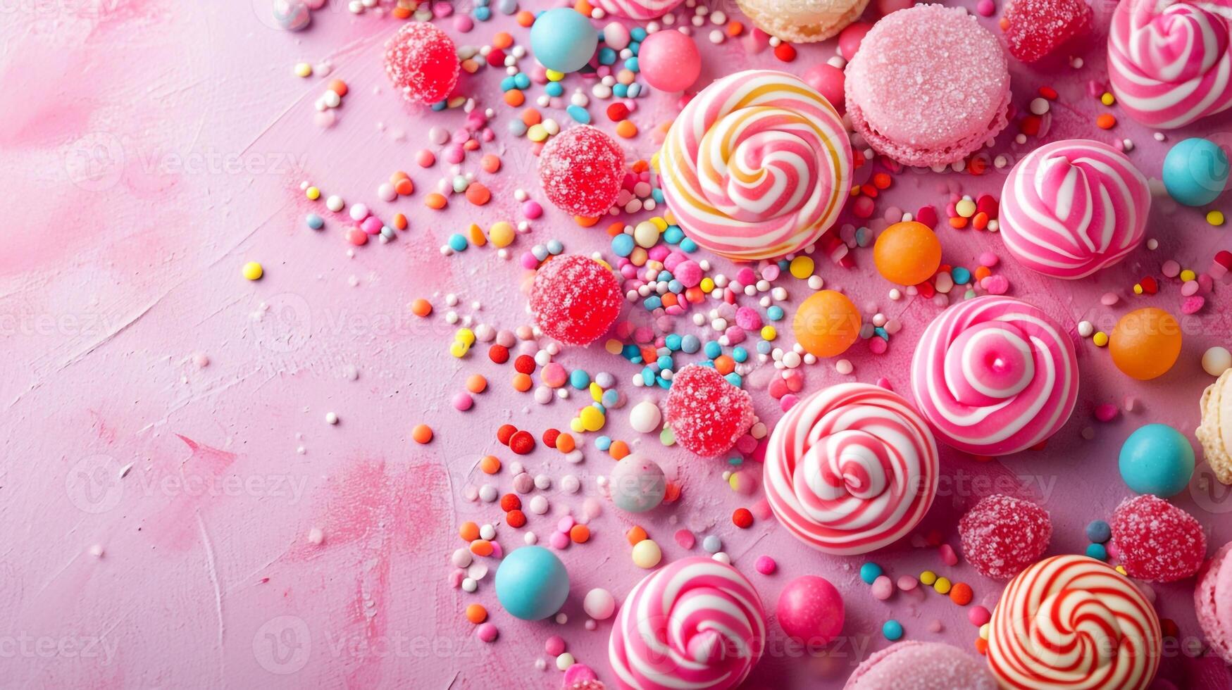 AI generated Minimalistic sweet and candy background concept with empty space. photo