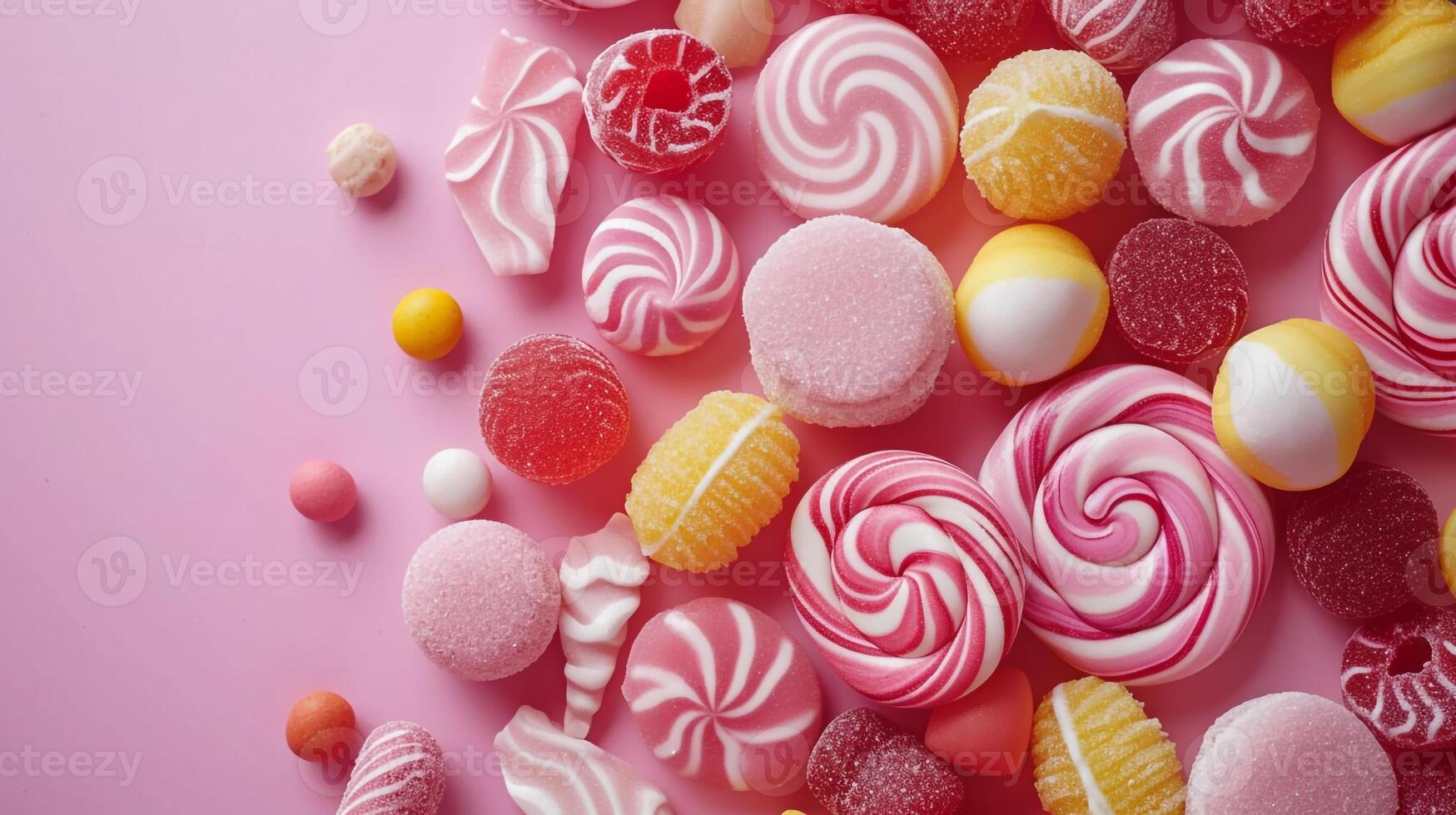 AI generated Minimalistic sweet and candy background concept with empty space. photo