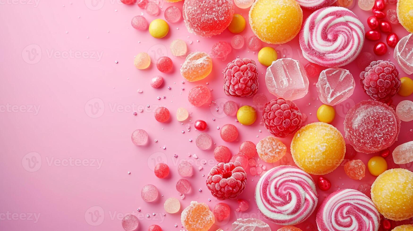 AI generated Minimalistic sweet and candy background concept with empty space. photo