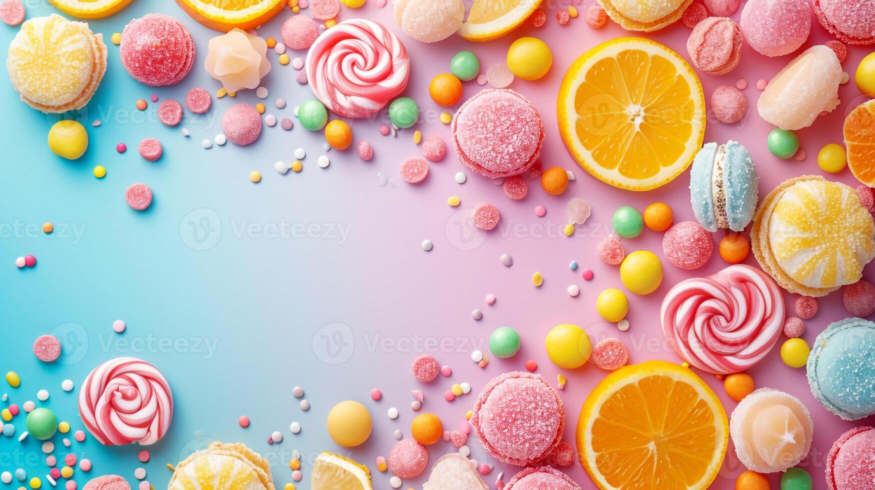 AI generated Minimalistic sweet and candy background concept with empty space. photo