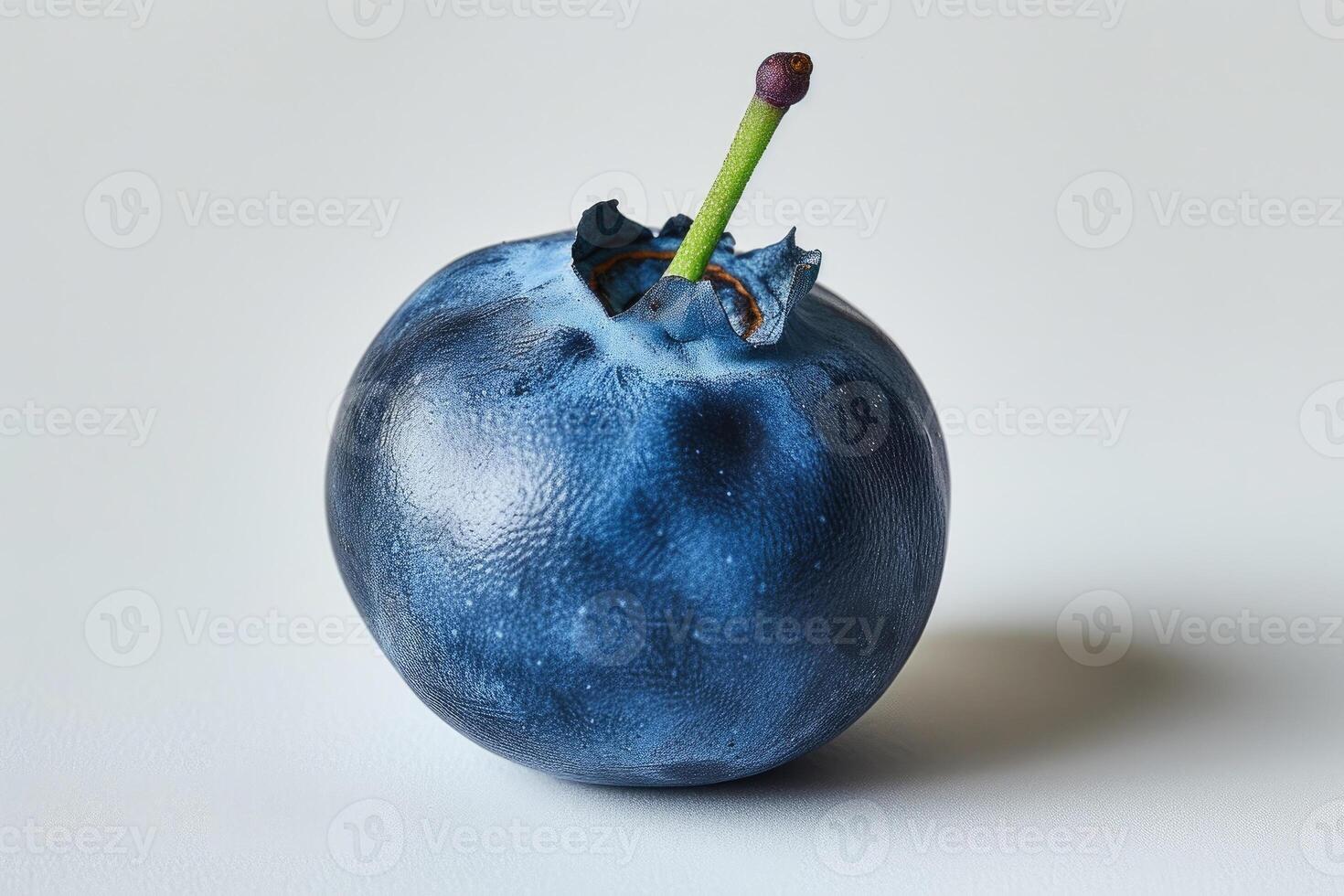 AI generated Close Up of Blueberry on White Background A detailed view of a single blueberry, showcasing its vibrant blue color and the texture of its shiny skin, set against a clean white background. photo
