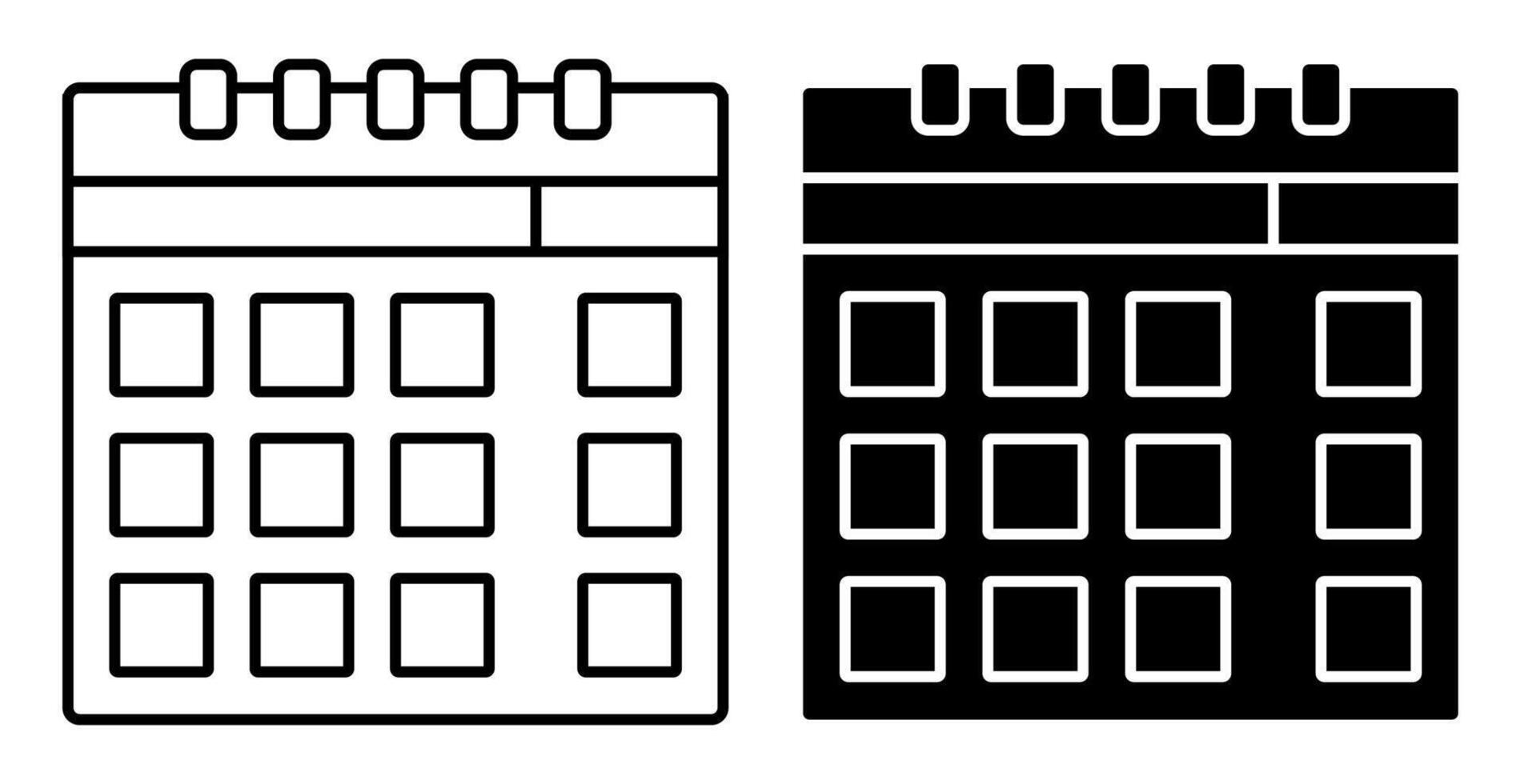 Paper wall calendar icon. Marking days of the week, months on calendar. Simple black and white vector
